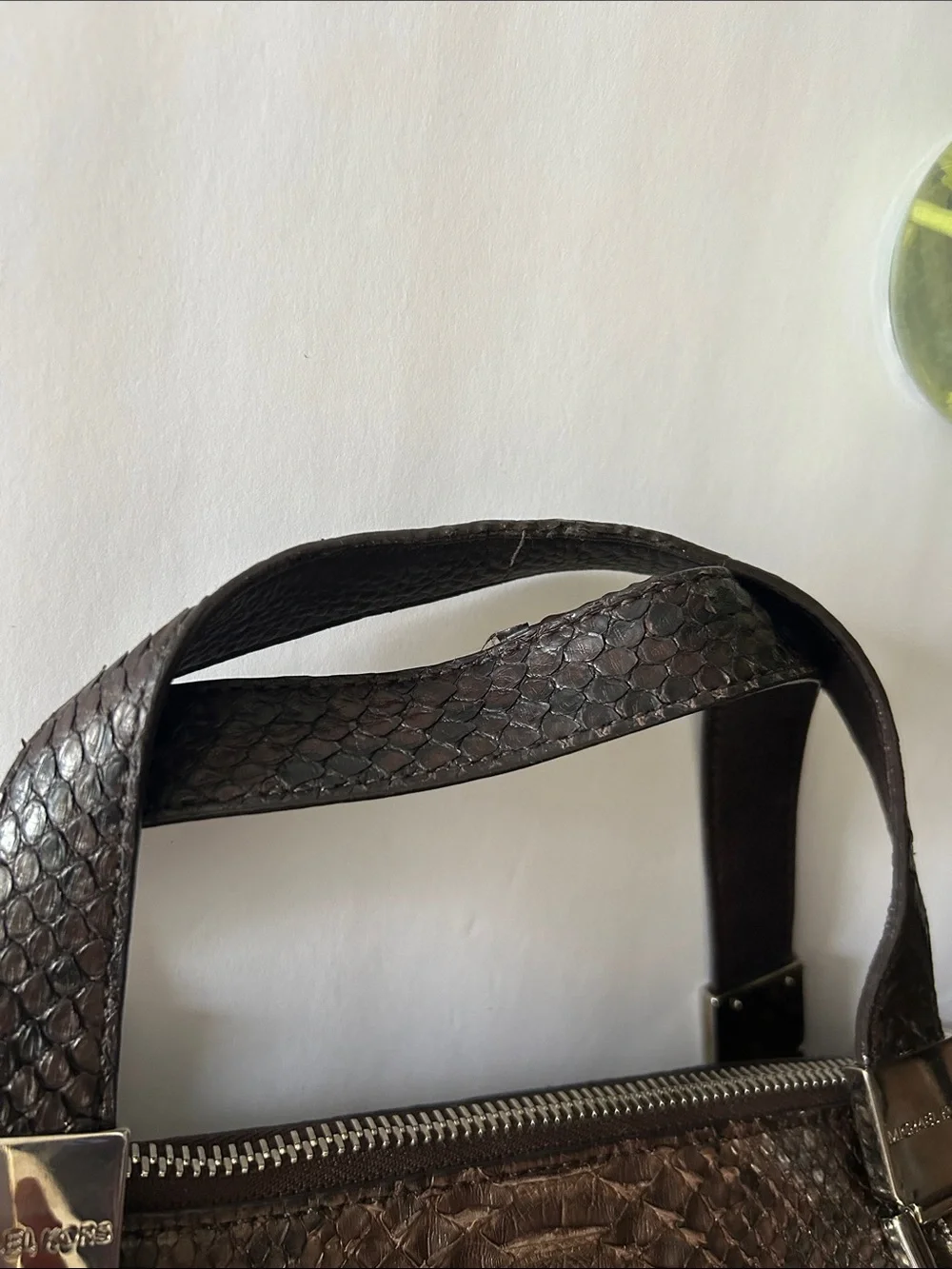 Michael Kors Brown Textured Leather Satchel with Silver-Tone Hardware